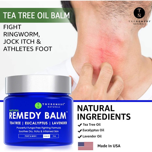  Truremedy Naturals Remedy Tea Tree Oil Balm - Cream for Athletes Foot, Jock Itch, Ringworm, Eczema, Nail Issues, Rash, Skin Irritation - Ointment for Dry, Itchy Skin - Foot & Body Balm with Lavender