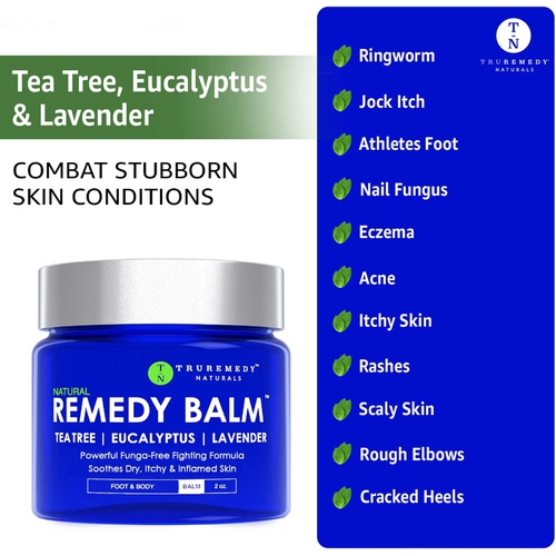  Truremedy Naturals Remedy Tea Tree Oil Balm - Cream for Athletes Foot, Jock Itch, Ringworm, Eczema, Nail Issues, Rash, Skin Irritation - Ointment for Dry, Itchy Skin - Foot & Body Balm with Lavender