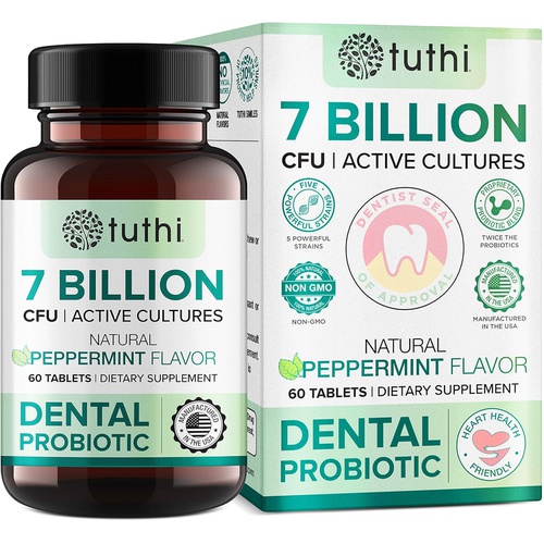  Tuthi Oral Probiotics - Dental Probiotic for Bad Breath & Gum Care - 7 Billion CFU - Fresh Mouth Health & Teeth Treatment - 60 Lozenges