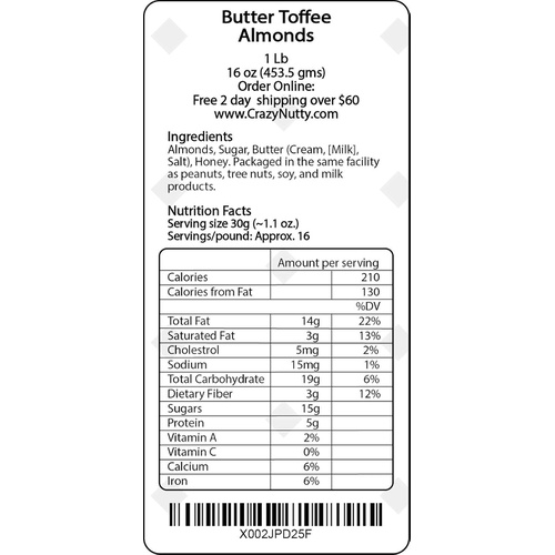  Two Nutty Brothers Butter Toffee Almonds - 1 Pound - Made with Real Delicious Toffee, Gluten Free, No Preservatives