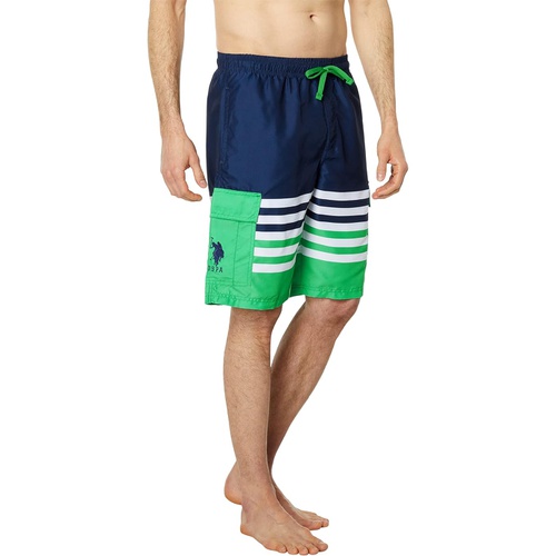  U.S. POLO ASSN. Stripe Color-Block Cargo Swim Shorts