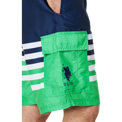  U.S. POLO ASSN. Stripe Color-Block Cargo Swim Shorts