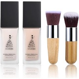 UCANBE 2 Liquid Foundation (Natural and Fair) with 2 Brushes Makeup Kit, Full Coverage Flawless Moisturizing Oil Free Base Prime Concealer Cream
