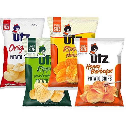  Utz Quality Foods 9 oz. Family Size Variety 4- Pack Potato Chips (Original, Sour Cream & Onion, BBQ, Honey BBQ)