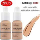 VENTIGA 2PCS Matte Oil Control Concealer Foundation Cream,30ml Natural Moisturizing Highlighting Long Lasting Waterproof Matte Liquid Foundation (104 Buff Beige)