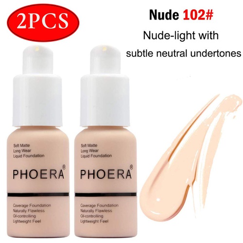  VENTIGA 2PCS Matte Oil Control Concealer Foundation Cream,30ml Natural Moisturizing Highlighting Long Lasting Waterproof Matte Liquid Foundation (102 Nude)