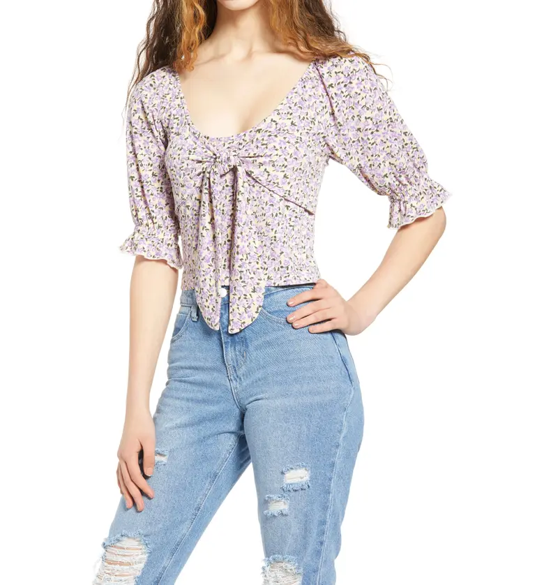 VERO MODA Kimmie Floral Tie Front Top_BIRCH