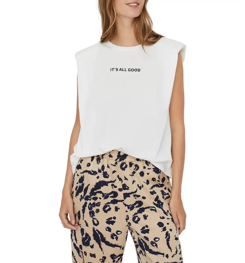 VERO MODA Hollie Strong Shoulder Graphic Tank_SNOW WHITE