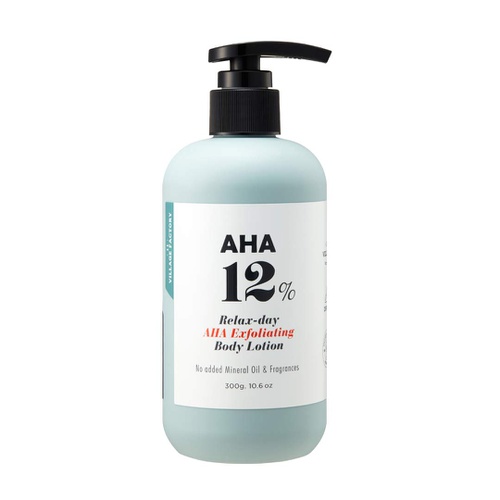  VILLAGE11FACTORY AHA 12% Body Lotion, Exfoliating & Rejuvenating Formula with 12% Glycolic Acid and Hyaluronic Acid. Unscented, Mineral Oil Free and Paraben Free. Helps Maintain pH, Fast Absorption