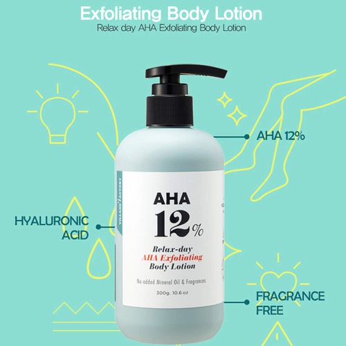  VILLAGE11FACTORY AHA 12% Body Lotion, Exfoliating & Rejuvenating Formula with 12% Glycolic Acid and Hyaluronic Acid. Unscented, Mineral Oil Free and Paraben Free. Helps Maintain pH, Fast Absorption