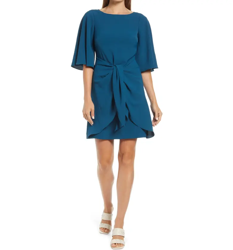 Vince Camuto Washer Tie Waist Crepe Dress_TURQUOISE