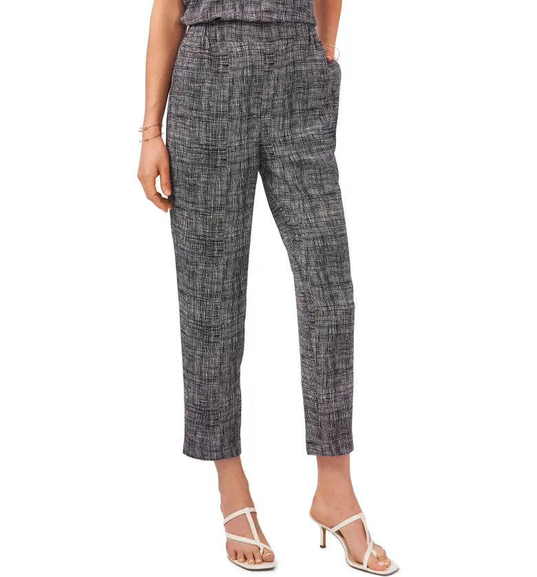Vince Camuto Muses Crosshatch Print Pull-On Pants_RICH BLACK