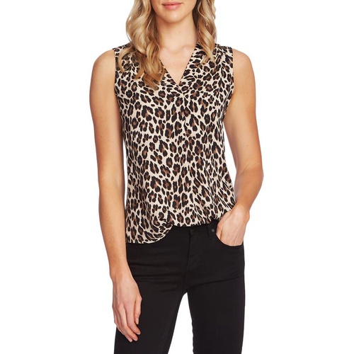  Vince Camuto Print V-Neck Blouse_RICH BLACK