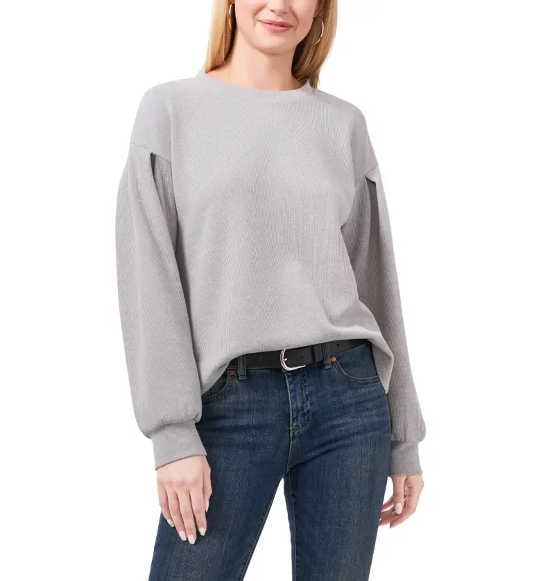 Vince Camuto Pleat Rib Top_SILVER HEATHER