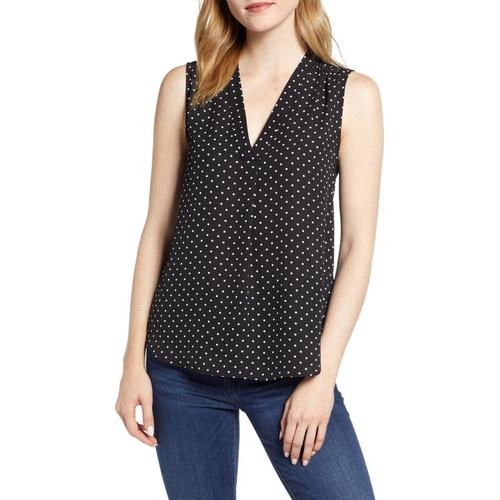  Vince Camuto Polka Dot Sleeveless Blouse_RICH BLACK