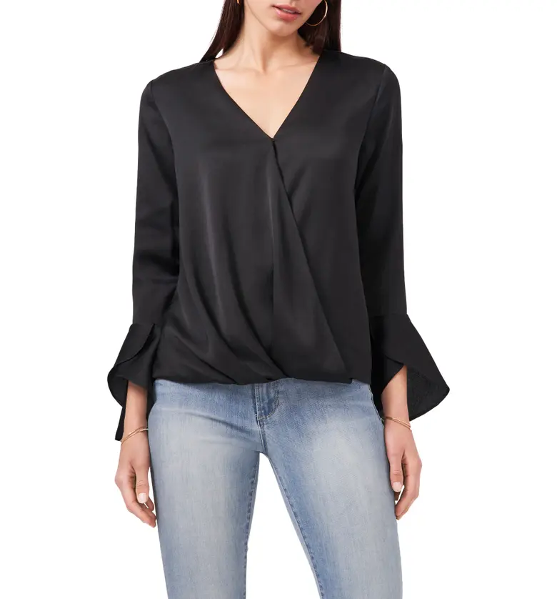 Vince Camuto Bell Sleeve Satin Blouse_RICH BLACK