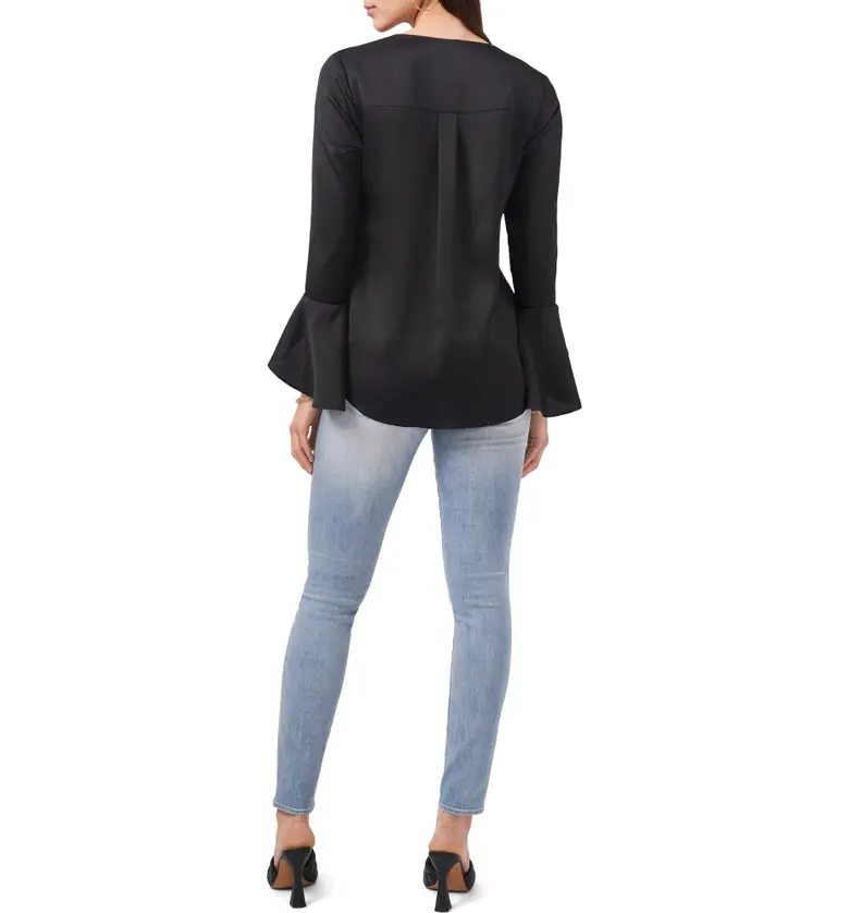  Vince Camuto Bell Sleeve Satin Blouse_RICH BLACK