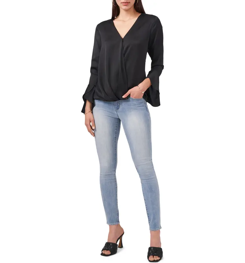  Vince Camuto Bell Sleeve Satin Blouse_RICH BLACK