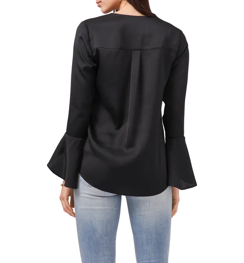  Vince Camuto Bell Sleeve Satin Blouse_RICH BLACK