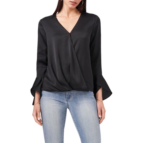  Vince Camuto Bell Sleeve Satin Blouse_RICH BLACK