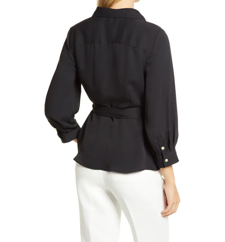  Vince Camuto Asymmetric Belt Button-Up Blouse_RICH BLACK