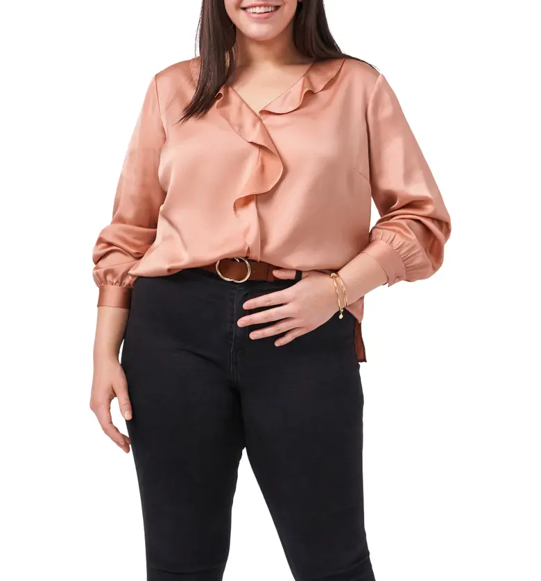 Vince Camuto Ruffle Front Satin Blouse_ROSE MELODY