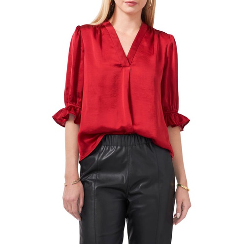  Vince Camuto V-Neck Shirred Satin Blouse_CRANBERRY