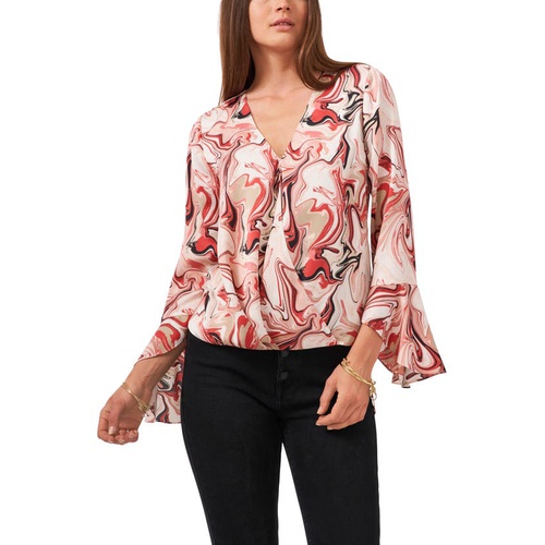  Vince Camuto Marbleized Ruffle Cuff Blouse_RED SEPIA