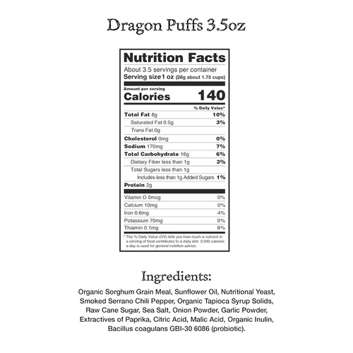  Vegan Robs Puffs, Probiotic Dragon, 21 Oz