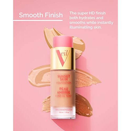  Veil Cosmetics Sunset Skin Foundation, Skin Brightening with Plant-Based, Water-Resistant Formula | Vegan & Cruelty-Free | Oil-Free & Hypoallergenic | Sheer-to-Medium Coverage (2N)