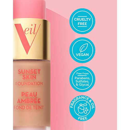  Veil Cosmetics Sunset Skin Foundation, Skin Brightening with Plant-Based, Water-Resistant Formula | Vegan & Cruelty-Free | Oil-Free & Hypoallergenic | Sheer-to-Medium Coverage (2N)