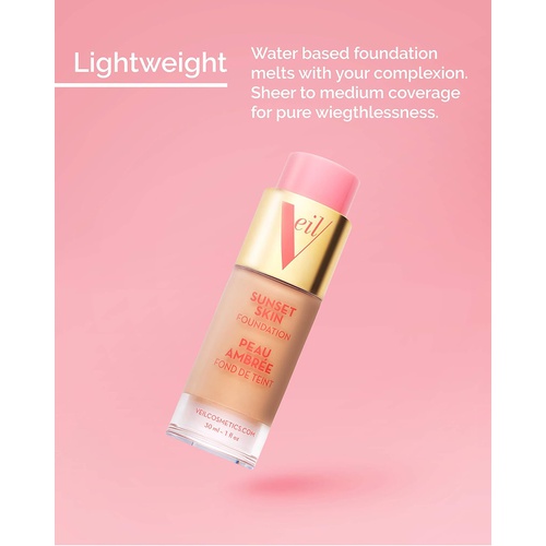  Veil Cosmetics Sunset Skin Foundation, Skin Brightening with Plant-Based, Water-Resistant Formula | Vegan & Cruelty-Free | Oil-Free & Hypoallergenic | Sheer-to-Medium Coverage (2N)