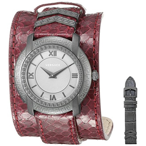베르사체 Versace Womens DV-25 Swiss Quartz Stainless Steel and Snake Skin Casual Watch, Color:Red (Model: VAM070016)