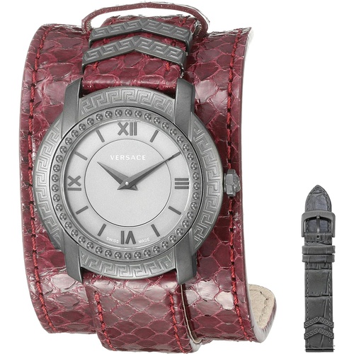 베르사체 Versace Womens DV-25 Swiss Quartz Stainless Steel and Snake Skin Casual Watch, Color:Red (Model: VAM070016)