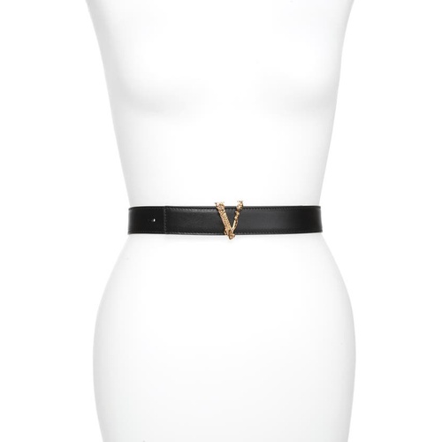 베르사체 Versace V Buckle Leather Belt_BLACK-VERSACE GOLD
