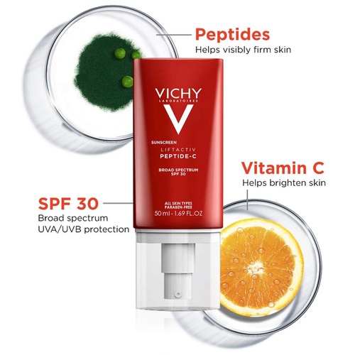  Vichy LiftActiv Sunscreen Peptide-C Face Moisturizer with SPF 30, Anti Aging Face Cream with Peptides & Vitamin C to Brighten & Firm Skin, Reduce Wrinkles & Dark Spots