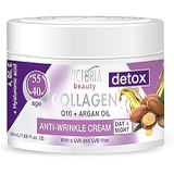 Victoria Beauty Skin Care Detox Day and Night Face Cream Anti-Aging Moisturiser with Collagen, Hyaluronic Acid, Q10, Argan Oil, and a UVA/UVB Filter for Ages 40  55, 50 ml