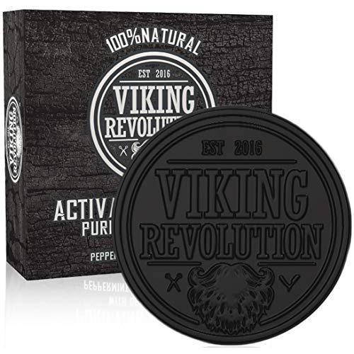  Viking Revolution Activated Charcoal Soap for Men w/Dead Sea Mud  Men’s Body and Face Soap  Manly Black Facial Care Soap Bar to Cleanse Blackheads - Peppermint & Eucalyptus Scent