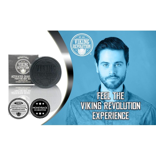  Viking Revolution Activated Charcoal Soap for Men w/Dead Sea Mud  Men’s Body and Face Soap  Manly Black Facial Care Soap Bar to Cleanse Blackheads - Peppermint & Eucalyptus Scent