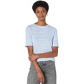 Vince Striped Linen Elbow Sleeve Crew Tee