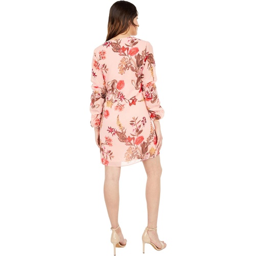  Vince Camuto Printed Chiffon Float with Self Cording and Ruched Sleeve