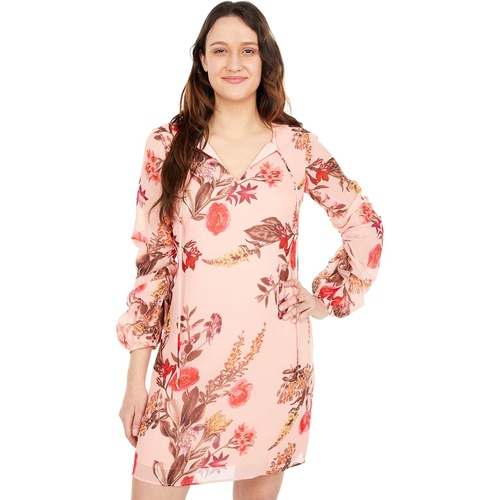  Vince Camuto Printed Chiffon Float with Self Cording and Ruched Sleeve