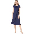 Vince Camuto Crepe Back Satin Cap Sleeve Shirring Neck Ruffle Midi