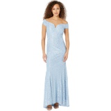 Vince Camuto Off-the-Shoulder Gown with V Bar At Neck