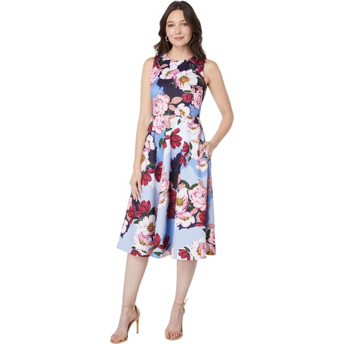  Vince Camuto Floral Print Scuba Midi A-Line Dress