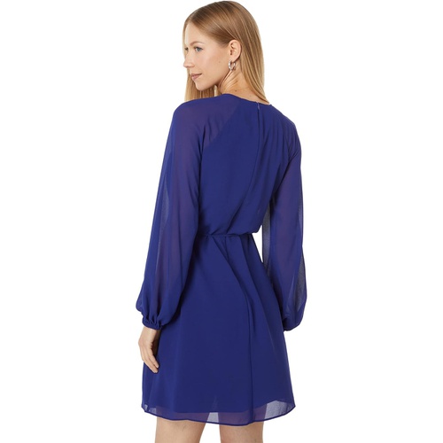  Vince Camuto Chiffon Shirring Neck Balloon Sleeve Dress