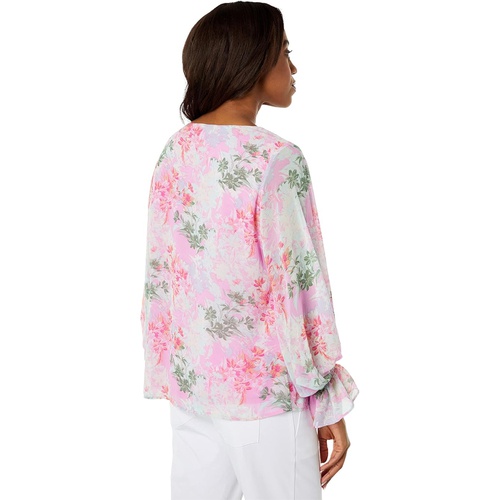  Vince Camuto Long Sleeve Smock Cuff V-Neck Glowing Garden Blouse