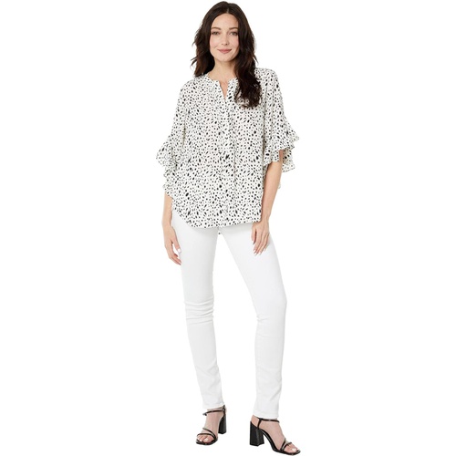  Vince Camuto Flutter Sleeve Pin Tuck Front Animal Etch Henley