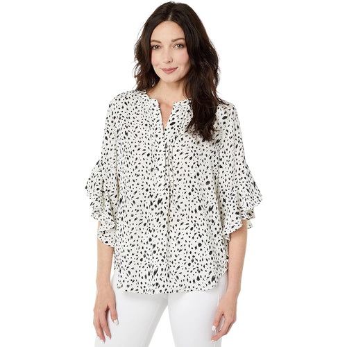  Vince Camuto Flutter Sleeve Pin Tuck Front Animal Etch Henley