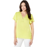 Vince Camuto Short Sleeve Embroidered V-Neck Rumple Blouse